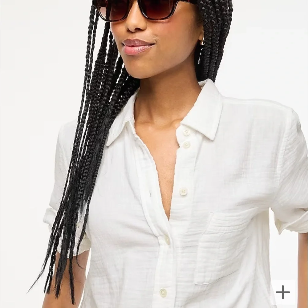 J crew white gauze button up shirt